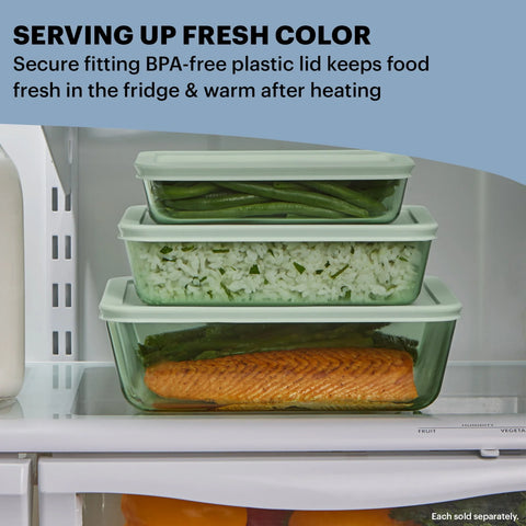 Pyrex® Simply Store® Tinted 11-cup Rectangle Storage with Green Plastic Lid