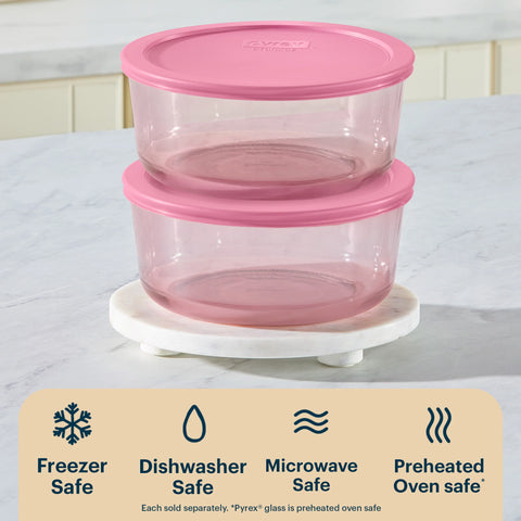 Pyrex® Simply Store® Tinted Glass 7-cup Round Storage Container with Lid, Pink