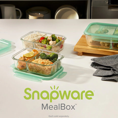 Snapware® MealBox™ 5.8-cup Divided Glass Food Storage Container with Blue Lid