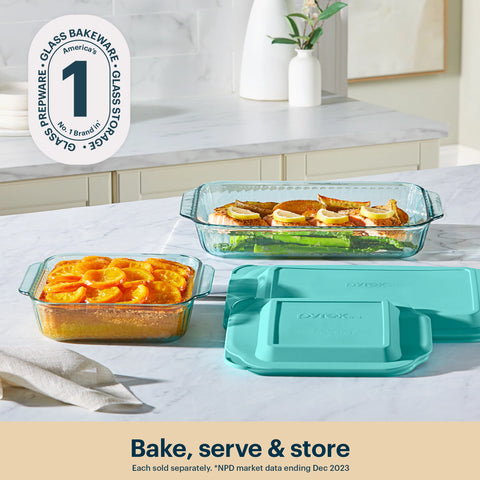 Pyrex® Sculpted Tinted Glass 8" Square Baking Dish with Lid, Aqua